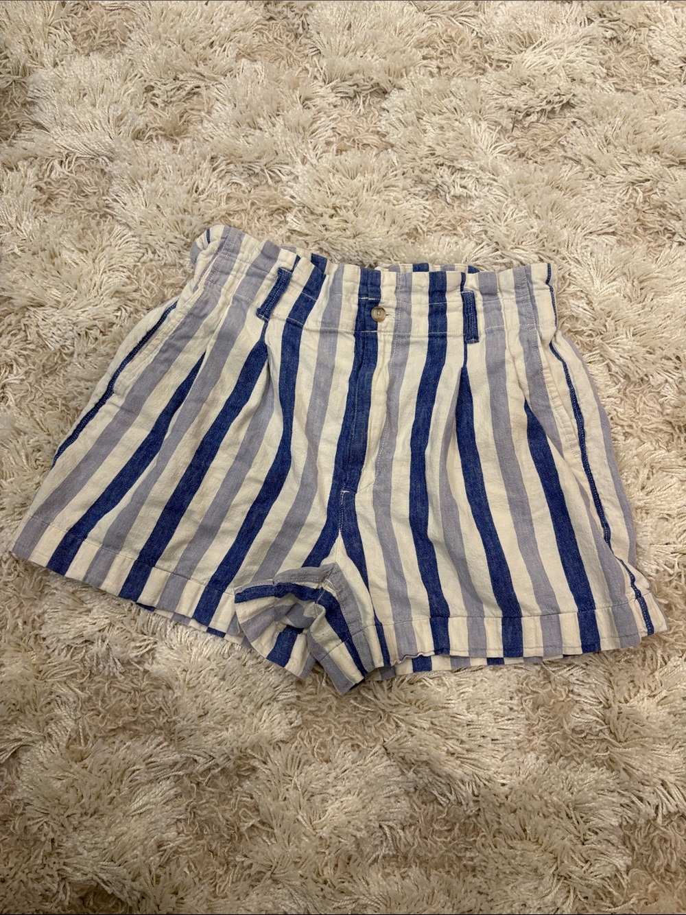 Madewell Blue and White Striped Paperbag Waist Shorts